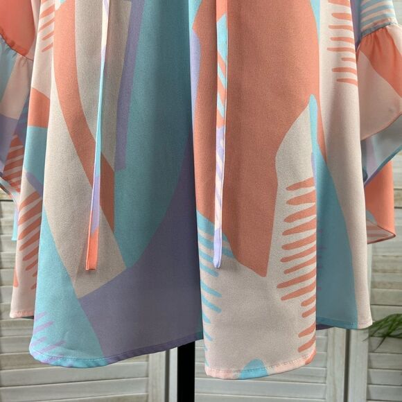 Crosby Mollie Burch Bell Sleeve Split Neck Top Medium - Picture 6 of 13